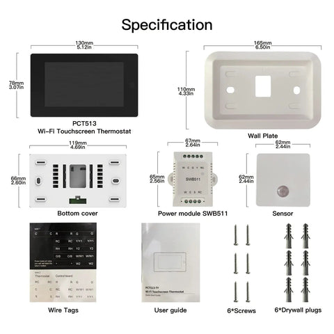 Specifications of Smart Programmable Thermostat With Zone Remote Sensor And C Wire Adapter, Energy Saving, Works With Alexa and Google Assistant.
