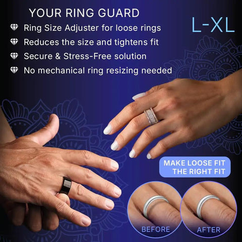 Ring Size Adjuster Kit For Loose Rings With Wide Bands 3 To 8mm Fits Thick Bands Includes 6 Spiral Guards And 6 Pad Guards Invisible Ring Spacers L XL Kit Ideal For Chunky Wide Mens And Womens Rings