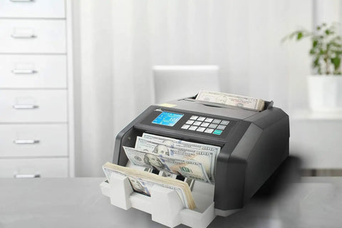 USD High Speed Money Counter With Value Counting, Add And Batch Mode, UV MG IR Counterfeit Detection on office desk