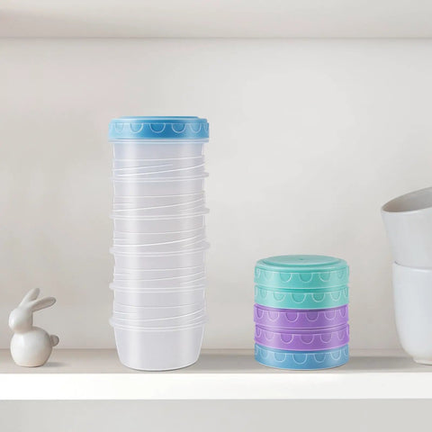 Stack of Leakproof Salad Dressing Containers To Go With Lids 6 Pack 2.7 Oz Small Sauce Jars on shelf