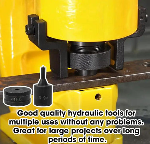 6.5mm Hydraulic Hole Punch Die For CH70 Punch Machine in use, showing durable black 40mm upper and 26mm lower mold.