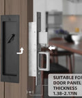 Modern Pocket Door Hardware Set With Privacy Lock, Finger Flush Pulls and Soft Close; black zinc alloy for sliding doors.