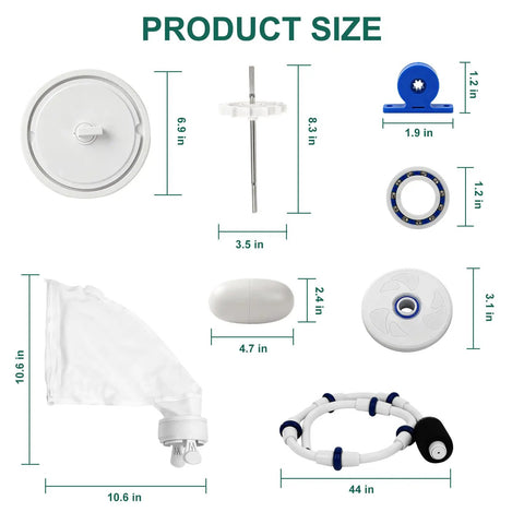Upgraded Pool Cleaner Rebuild Repair Kit For 180 280 And TR28P Automatic Pool Cleaners with visible parts and dimensions