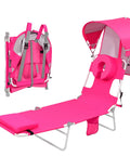Outdoor Sunbathing Lounge Chair With Canopy Shade And Face Hole Padded And Washable Six Position Layout in pink