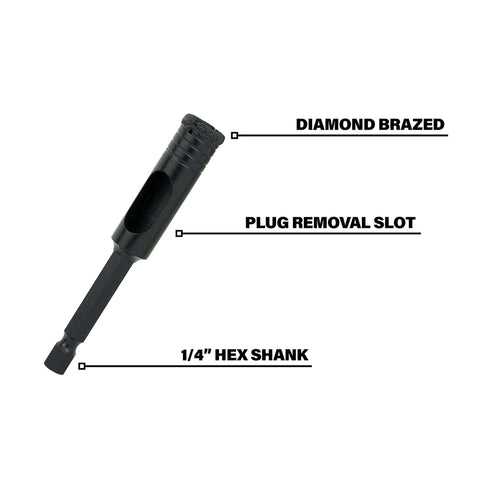 Sabre Tools diamond hole saw with 1/4-inch hex shank; vacuum-brazed drill bit for granite, tile, porcelain, glass