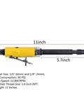 11 Inch Extended Straight Air Die Grinder High Speed Pneumatic Grinding Tool With Comfort Grip Lightweight Aluminum Frame built tough for precise metal polishing.