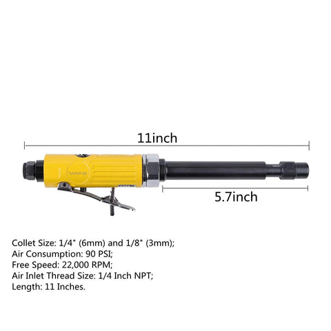 11 Inch Extended Straight Air Die Grinder High Speed Pneumatic Grinding Tool With Comfort Grip Lightweight Aluminum Frame built tough for precise metal polishing.