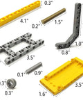 Components of Tech Build Kit With 420 Pieces Technic Beams Axles Connectors And Brick Parts, showing dimensions and details.