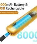 Wireless 26 Inch Picture Light With Rechargeable 8000mAh Battery Remote Control Dimmable Brightness And Timer Off 3 Lighting Modes Full Metal Gold Finish Art Display Light For Paintings And Photos 70 LEDs 1 Pack For Home Studio And Gallery Use shown with charging cable connected.