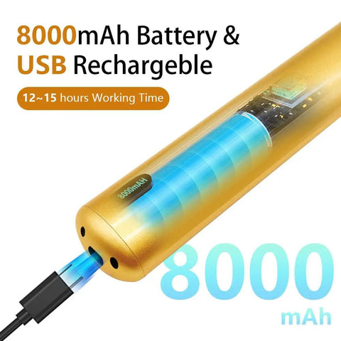Wireless 26 Inch Picture Light With Rechargeable 8000mAh Battery Remote Control Dimmable Brightness And Timer Off 3 Lighting Modes Full Metal Gold Finish Art Display Light For Paintings And Photos 70 LEDs 1 Pack For Home Studio And Gallery Use shown with charging cable connected.
