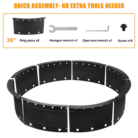 Assembly tools for 36 Inch Smokeless Fire Pit Ring For Patio And Backyard Large Outdoor Campfire Pit In Black Steel Included