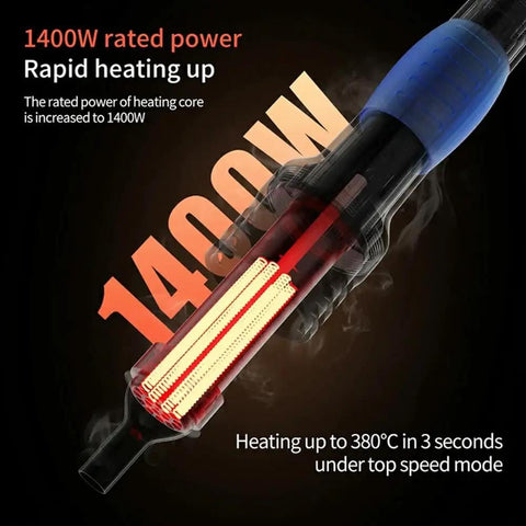 1400W Smart Hot Air Rework Station for SMD BGA Repair, Heats to 380 Celsius in 3 Seconds, showing rapid heating element
