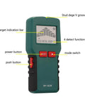 Close-up of Straight Up 4 In 1 Wall Scanner And Stud Finder with buttons, LCD display, and target indication features.