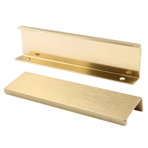 Hidden Cabinet Pulls 12 Pack 4.72 Inch Brushed Brass Aluminum Back Mount Finger Edge Pulls Concealed Handles for Dresser