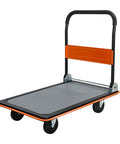 Heavy Duty Flatbed Cart And Hand Truck With 660 Lb Capacity Folding Design For Easy Storage, features sturdy handle and smooth wheels.