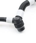 Slick Drop In Replacement Battery Cooling Hose With Left Manifold Pipe For Tesla Model 3 And Y EV 2017 To 2025 close-up view of flexible black cooling pipe.