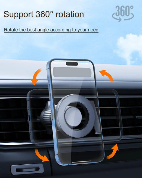 Magnetic Car Phone Mount For Mercedes GLE GLS 2020 To 2026 attached to vent, showcasing 360° rotation and custom-fit holder for GLE Class W167.