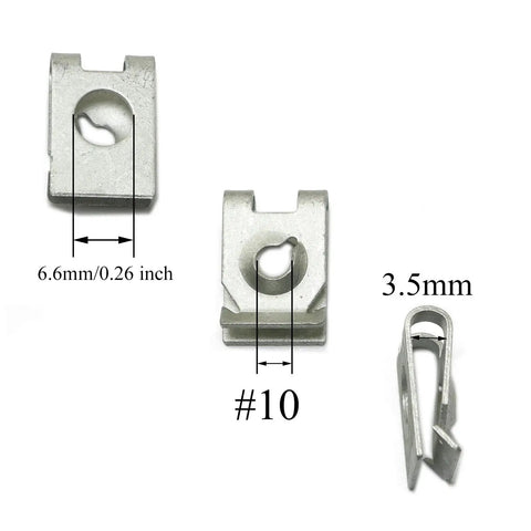 Heavy Duty U Nut Clips And Speed Fasteners 50 Pack Carbon Steel Lock Nuts Rust Resistant Sheet Metal Hardware For No Sweat Automotive And Woodworking Projects Straight Up Built Tough showing dimensions and design.