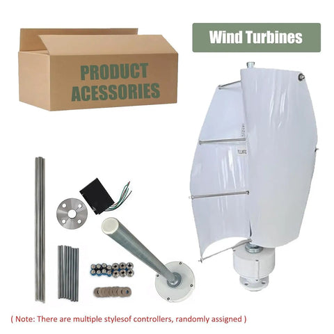 Vertical Axis Wind Turbine Kit 14000W Home Power System components and accessories displayed