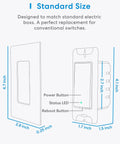 Diagram of Smart Dimmer Switch With Remote For LED Lights, Neutral Wire Required, Single Pole To 3 Way, Shows dimensions and buttons