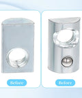 20 Pack 1/4-20 T Slot Nuts With Ball Spring Roll In Steel For Smooth Sliding T Slot Hardware On 10 Series Aluminum Extrusion Profiles And Rails Built To Last, showing front and side view of nuts