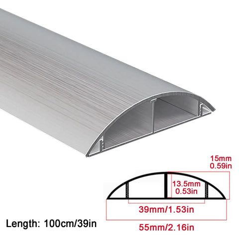 Rock Solid Aviation Aluminum Floor Cable Cover With Dual Channel Wire Routing Design And Slick Brushed Finish Heavy Cord Protector 100cm length and detailed dimensions.