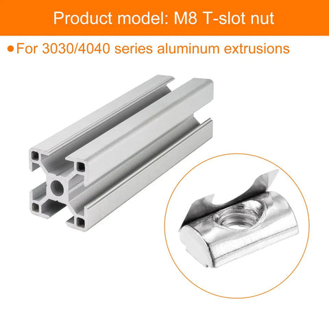 Heavy Duty M8 Roll In Spring T Nuts 20 Pcs Nickel Plated Carbon Steel For 3030 4040 Aluminum Extrusion Profile Pro Shop Grade Hardware, M8 t-slot nut detail