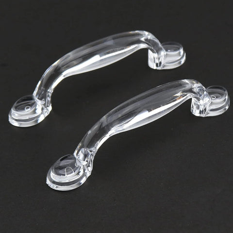 Self Adhesive Transparent Acrylic Drawer Knobs 2 Pack Glass Look Dresser Pull Handles with crystal clear finish on black background