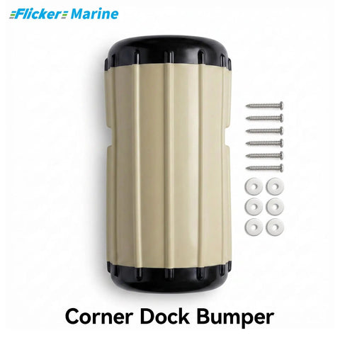 Corner dock bumper set with screws and washers, brown design for docks. Dock Bumper Marine Dock Protector Built Tough Weather Resistant Design Easy Mount Installation Helps Reduce Surface Marks on Docks Piers and Boat Slips Brown Corner.