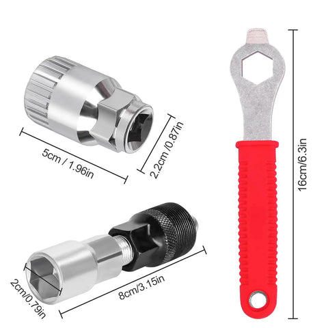 Crank Extractor Tool Set For Bikes With 16mm Spanner And 20 Tooth Bottom Bracket Remover 3 Piece includes spanner and two removers