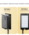 Installation methods for Garbage Disposal Air Switch Kit With Sink Top Button, showing option with screws and adhesive.