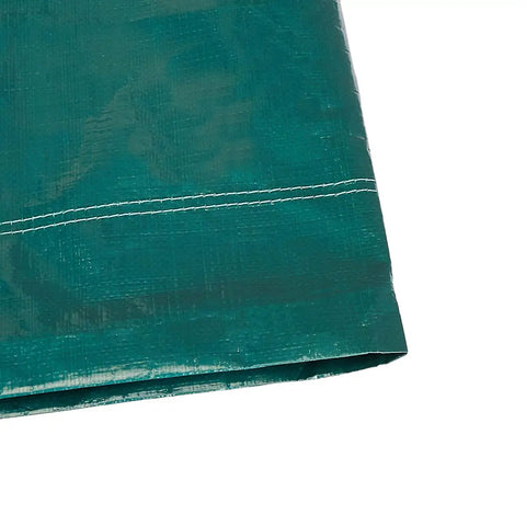 Heavy Duty 9x9 Ft Drawstring Tarp multi-purpose cover with triple layer reinforcement, folding corner detail, 8 mil poly material.