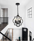 Black Farmhouse 4-Light Chandelier With Adjustable Chain, Lantern Style Pendant in modern entryway, 15.8 x 18.1 Inches, E12 Base