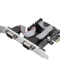 PCI Express To RS232 Serial Port Adapter Card With Two Port High Speed Data Converter For Industrial Automation And Data Acquisition Systems No Fuss Plug And Play Support, close-up view showing dual ports and connectors