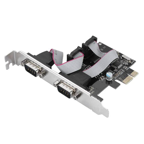 PCI Express To RS232 Serial Port Adapter Card With Two Port High Speed Data Converter For Industrial Automation And Data Acquisition Systems No Fuss Plug And Play Support, close-up view showing dual ports and connectors