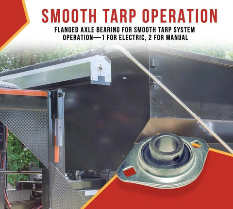 Three Quarter Inch Shaft Axle Bearing With Flanges For Dump Truck Tarp Systems shown near tarp mechanism on truck.