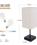 Pair Of Touch Lamps With USB Port And Outlet, 3 Way Dimmable Bedside Lamps for Nightstands, LED bulbs incl, size details shown