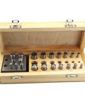 Disc Cutter Set Of 21 Round Discs With Concave And Convex Edges For Jewelry Making, includes various sizes, in a wooden box.