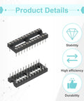 DIP IC Socket Adapter Set 20 Pieces 7.62mm Row Pitch 24 Pin 2.54mm Pitch showing stability, efficiency, and durability details