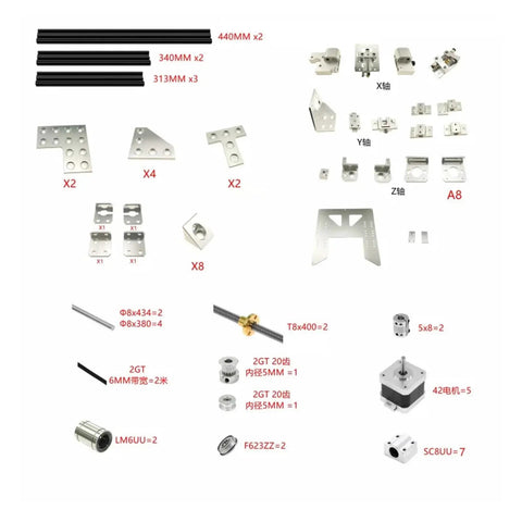 Beefy 2020 And 40 Millimeter Aluminum Profile Frame Kit With Slick Anodized Finish Crisp Cnc Prethreaded Holes Perfect For Tight Gantry Rigs And Crushing Prints, hardware components layout.