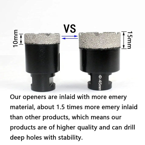 Comparison of 10mm vs 15mm diamond hole saws from Six Piece Diamond Hole Saw Kit For Granite Marble Porcelain Tile Stone Brick Vacuum Brazed Core Bits