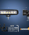 Beefy 4 Pack 18W Six Inch Flood LED Pods Waterproof Off Road Fog Light Bar With 16AWG Wiring Harness Kit For Boat SUV ATV 4WD Car Truck Golf Cart 12V 24V Four Leads, 6-inch pod and mounting hardware