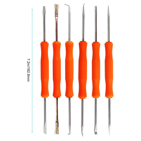 6 Piece Double Sided Soldering Aid Tool Set With 2 Precision Tweezers for Electronics Repair, orange handles, 7.2 inches long.