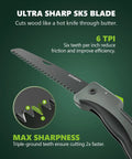 7 Inch Folding Hand Pruning Saw For Camping And Outdoors Beefy Heavy Duty Foldable Wood Cutting Tool blade detail and sharpness