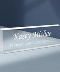 Custom Engraved Desk Name Plate In Acrylic, Personalized Office Name Plate for Human Resources Director, clear acrylic