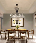 Modern Firework Crystal Dandelion Chandelier Pendant Lighting For Living Room Bedroom Dining Hallway 19 Light Black Ceiling Fixture With Adjustable Rods over dining table