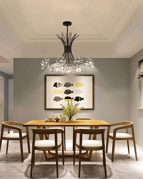 Modern Firework Crystal Dandelion Chandelier Pendant Lighting For Living Room Bedroom Dining Hallway 19 Light Black Ceiling Fixture With Adjustable Rods over dining table