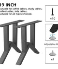 19 Inch Heavy Duty Metal Table Legs Set Of 2 For Industrial Style Coffee Tables And Desks With Adjustable Feet Pads, Mid Century Modern Look, Built To Bear Up To 800 Lb, Perfect DIY Furniture Feet For Home Projects, shown with screws and feet pads