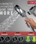 Close-up of a person holding the Sure Dock Chrome Hand Shower With MagnaTite Docking and 7 Spray Settings with H2Okinetic technology in use.