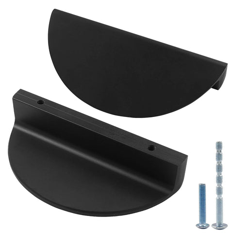 Black Solid Aluminum Half Moon Cabinet Pulls Set Of Four Semicircle Drawer Pulls with screws, durable rust resistant for wet areas.